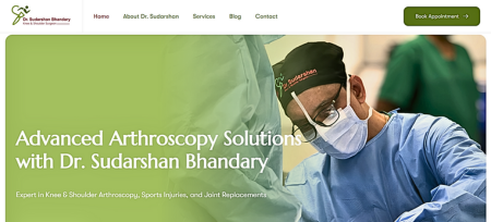 Website Portfolio 35 Dr. Sudarshan website showcasing professional services in knee and shoulder arthroscopy and joint replacement surgery
