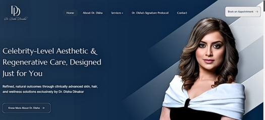 Website Portfolio 31 Dr. Disha website with sleek design showcasing modern aesthetic treatments and personalized wellness care