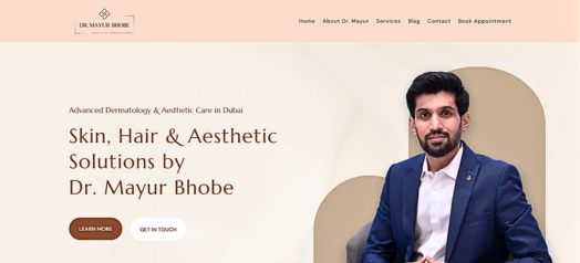 Website Portfolio 37 Dr. Mayur website showcasing sleek solutions in dermatology, including lasers, injectables, and personalized care