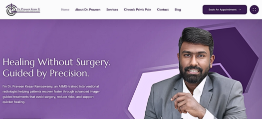 Website Portfolio 43 Dr. Praveen website highlighting expertise in advanced image-guided treatments for safer and faster recovery