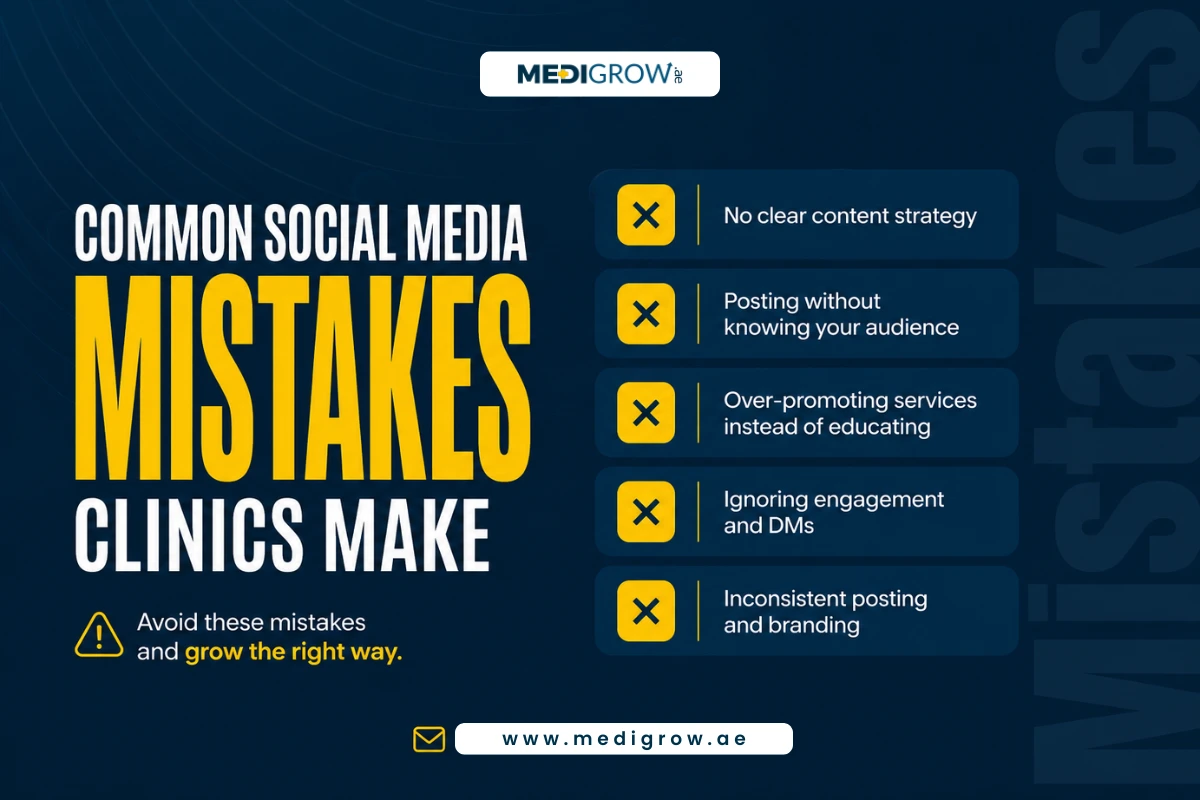 How Smart Social Media Lead Generation Is Helping Dubai Clinics Grow Faster in 2026 5 Common social media mistakes clinics make in Dubai, including inconsistent posting, poor audience targeting, and over-promotion
